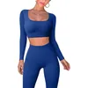 Active Set Women 2 Piece Yoga Outfits Långärmad Ribbed Crop Top High midje Leggings Set Casual Work Out träningsspår