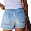 Kvinnors shorts Kvinnor tvättade denimshorts avslappnad borstad stretch midja slitage löst montering shorts 230329