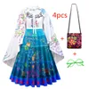 Girl's Dresses Encanto Mirabel Madrigal Cosplay Costume Girl Dress Woman Fancy Dresses for Halloween Princess Dress Earrings glasses