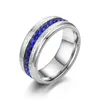 Stainless Steel Ring with side stones Blue Azzling Single Row Square Diamond
