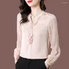 Camicette da donna Camicetta di seta di fascia alta Abiti da donna stile coreano a maniche lunghe per donna Scollo a V Allentato Slim e Top Roupas Femininas