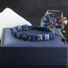 Strand Party Present smycken 8x8mm Natural Lapis Lazuli Stone Pärlor Blue CZ Ball Macrame Armband Armband för Cool Man Drop