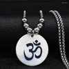 Pendant Necklaces Fashion Yoga Shell Stainless Steel Bead Long Necklace Women Silver Color & Pendants Jewerly Collar Mujer N19619S07