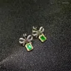 Stud -oorbellen Natuurlijke Columbia Emerald Gemstone Flower Real 925 Silver Fine Charm Sieraden voor vrouwen