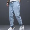 Herr jeans vår höst casual mäns fasta denim byxor streetwear hip hop cowboy byxor elastiska midja joggar plus storlek m-5xl