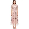 Women's Runway Dresses O Neck Short Sleeves Embroidery Floral Elegant Designer Party Prom Gown