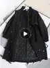 女性用トレンチコート2023春秋ミッドレングスウィンドブレイカージャケット女性ゆるい綿オーバーコート雨屋外レインコートブラックアウター