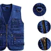 Mäns västar män väst ytterkläder denim midja djupblå färg plus storlek ärmlös jacka multi-pocket storlek XL till 5xl 230329