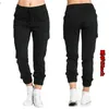 Spodnie damskie Capris Solidne joggingowe damskie spodnie ładunkowe Multi kieszeni elastyczne talia Pleast Sport