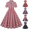 Robes décontractées Femmes Vintage Années 1950 Rétro Manches courtes Col V Drapeau Imprimer Fête Bal Swing Robe