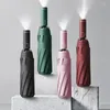 Şemsiye Rüzgar Geçirmez LED Şemsiye Erkekler için Güçlü 10 Kaburga Güneş Şarapolü Kadın UV Koruma Otomatik Lüks