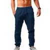 Męskie spodnie swobodny oddychający bawełniany lniane spodnie męskie ubranie 2023 Mid tali