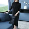 Robes décontractées surdimensionnées femmes longue robe à tricoter pour l'automne hiver bureau dame solide impression demi col haut pull pull Vestidos 230329