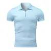 Erkekler Polos Sıradan Slim Kısa Kollu Çizgili Fermuar Kavacı T-Shirt Üst Polo Gömlek Golf Polos Erkekler