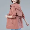 Dames Trench Coat's Jackets 2023 Autumn Windscheper vrouwelijke capuchon Jacked Jacked Casual Basic Coat Spring losse ritsje lichtgewicht bovenkleding 230329