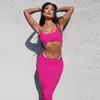 Jupes solides creux en deux pièces robes sectionnelles femmes tenues d'été sans dossier crop top bodycon maxi décontracté costumes