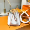 Mini Bucket Bag Axel Crossbody Väskor Handväska Handväska Klassiskt brevtryck Vit Rutigt Mönster Handväska Missfärgad Läder Stringväska Hög kvalitet Kohud Clutch