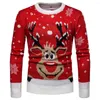 Мужские футболки 2023, осень-зима, повседневный рождественский милый пуловер с изображением лося, свитер с круглым вырезом, свободный мужской топ больших размеров