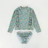 OnePieces Baby Split Swimwear Set Suitable for Girls Flower Print Ruffled Long Sleeve 2PCS Set SpringSummer Childrens Clothing Girls Swimwear 230329