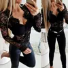 Femmes Combinaisons Barboteuses Body Sexy pour femmes dentelle moulante à manches longues justaucorps barboteuse maille hauts gothique dentelle Body Club tenue de soirée SXL 230329