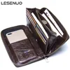 Portefeuilles LESENUO Véritable Marque En Cuir Hommes Long Portefeuille Avec Téléphone Sac D'affaires Sac À Main Hommes Titulaire Fermetures À Glissière Porte-Monnaie