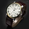 Armbandsur Romnummer Fashion Casual Men Retro Watch Top Brand Gold Sports Spontane Winding Automatisk mekanisk kalenderläder