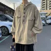 Herrjackor japanska vinatge safari stil pullover jacka män huva bomull y2k old schic streetwear knappar fickor male kappa