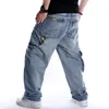 Mäns jeans hiphop jeans män sida fickor denim overaller män denim jeans byxor harem mäns jeans baggy löst fit man jeans 230329