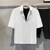 Casual shirts voor heren zomer coole mannen korte mouwen shirt anti-rimpel vaste kleur modekantoor casual losse knop pokje shirt mannelijke kleding top 230329