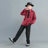 Stage Wear Kids and Adult Popping Street Dance Suit Bright Face Materials Long Sleeve Tie Shirt and Pants Locking Clothing Boy Girl Set