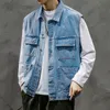 Men's Vests Mens Denim Vest Jackets Sleeveless Jean Coat Autumn Loose Casual Cargo Male Clothing Outerwear Blue Streetwear 230329