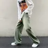 Dżinsy dżinsy szerokie nogi dżinsowe spodnie vintage zielone dżinsy damskie letnie koreańskie styl mody Y2K Street Clothing High talia Pocket Pants 230329