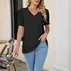 Camicette da donna Top estivo da donna Tinta unita scollo a V maniche corte T-shirt da donna di media lunghezza scava fuori camicetta allentata Bubble