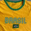 Женская футболка Cutistation Brazil Crop Top Желтая летняя одежда Футбольная укороченная детская футболка y2k Сексуальные тонкие футболки с короткими рукавами и графикой 230329