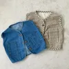 Jaqueta com colete jeans de jeans da cintura Jaqueta sem mangas do casaco infantil de casaco casual de moda meninos, meninos, coletes para crianças roupas 230329