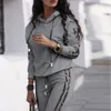 Women's Two Piece Pants Fall Women's Fashion 2-Piece Track and Field Wear Long Sleeve Panel Work TopTrousers Jogging Set 230329