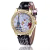 Avanadores de pulso Mulheres de luxo relógios de moda Eiffel Tower Diamond Watch Girls Printing Dress Feminino Ladies Wristwatchwatches