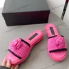 Designer Femmes Talons Plats Pantoufles Fil De Cachemire Sandales Au Crochet À La Main Avec Des Fleurs Glisser Ladis Slip On Mule Tongs Classique Fuchsia Kaki Chaussure Décontractée