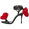 Sandales mode mince talon haut avant dos Satin Rose dentelle femmes européen américain spectacle Banquet chaussures talons femmes 230329