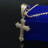 Iced Out Cross Pendant Tennis Chain Necklace for Men with Gold Color Rope Link Chain Necklaces Hip Hop Jewelry Gift
