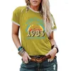 Damen T-Shirts Damen Kurzarm O-Ausschnitt Vintage 83 T-Shirt 40. Geburtstag Sommer Baum Grafik Colorblock Holiday Vacation Pullover Top