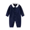 Pasgeboren Baby Rompertjes Merk Letter Print Lange Mouw Jumpsuits 100% Katoen Comfortabele Baby Meisjes Jongens Kleding