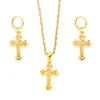 Halskette Ohrringe Set vergoldet Kreuz Anhänger Kette Sets Schmuck Christian für Frauen Mädchen Jesus Geschenke