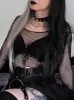 Kadın T-Shirt Goth Koyu Fishnet Kesim Kadın Seksi Halter T-Shirts Mall Gothic Grunge Siyah Bandaj mahsulü Punk Açık Omuz Alt Giyim P230328