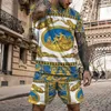 Tracksuits voor heren zomer heren pak goud patroon print t-shirt shorts 2-delige set prestige en elegante casual kleding high street barok shirt w0329