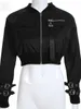 女性用ジャケットヴァングールファッションブラックショートボンバージャケットレディーススプリング長袖ジッパーコートポケットハイウエストボタンストリート衣料品ジャケット230329