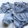 Jackor Pearls Beading Denim Jacket For Girls Fashion Coats Children Clothing Autumn Baby Clothes Outterkläder Jean Coat 230329