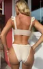 Damesbadmode bikini sexy effen kleur split badpak harde cup zomer strand geplooide schouderband meisjes set QQ8N