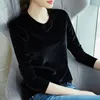 Kvinnors blusar Stylish Women Pullover Velvet Blue Crew Neck Pure Color Bright Surface T-shirt Top Keep Warm