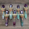 Doğal ametist florit nokta sunak araçları sanat sanatları mistik taş kulesi sihirbaz conplay değnek el işi kuvars kristal ocakkar kanat kanatları meditasyon scepter